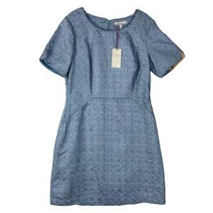 New NWT PEPPERBERRY Dress UK 16/US 12 Blue Metallic Sheath Slit-Cup-Short-Sleeve